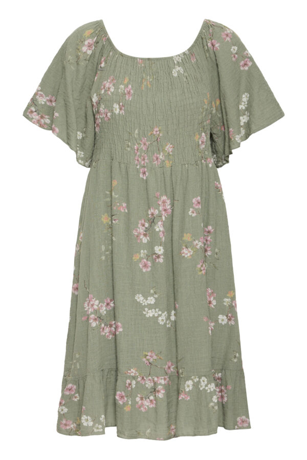 Alexa kort bomuldskjole army m/blomster - Sorbet