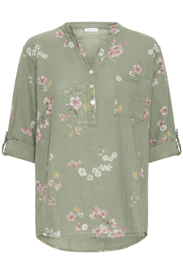 Alexa skjortebluse/army med blomster – Sorbet