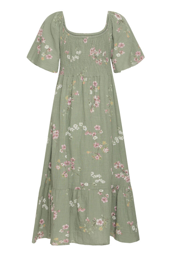 Alexa Lang bomuldskjole army m/blomster - Sorbet