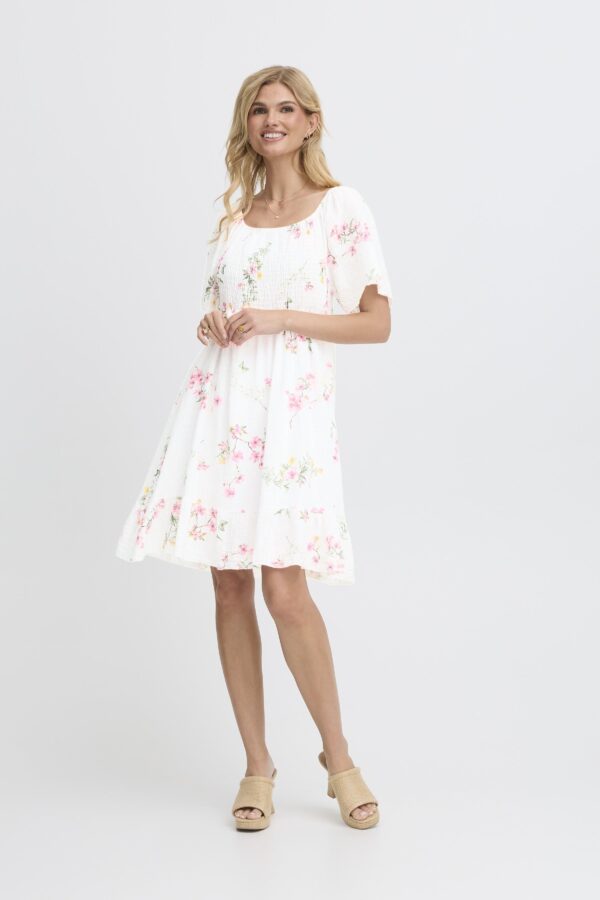 Alexa kort bomuldskjole hvid m/blomster - Sorbet