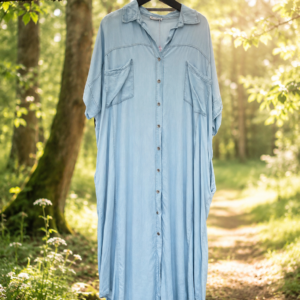 Alternative view of Lang gennemknappet denim kjole/lys - Janne K