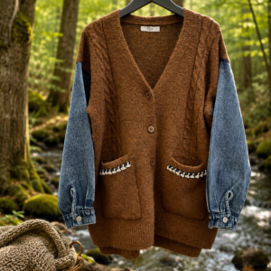 Strik Cardigan-brun m/jeans ærmer - Janne K