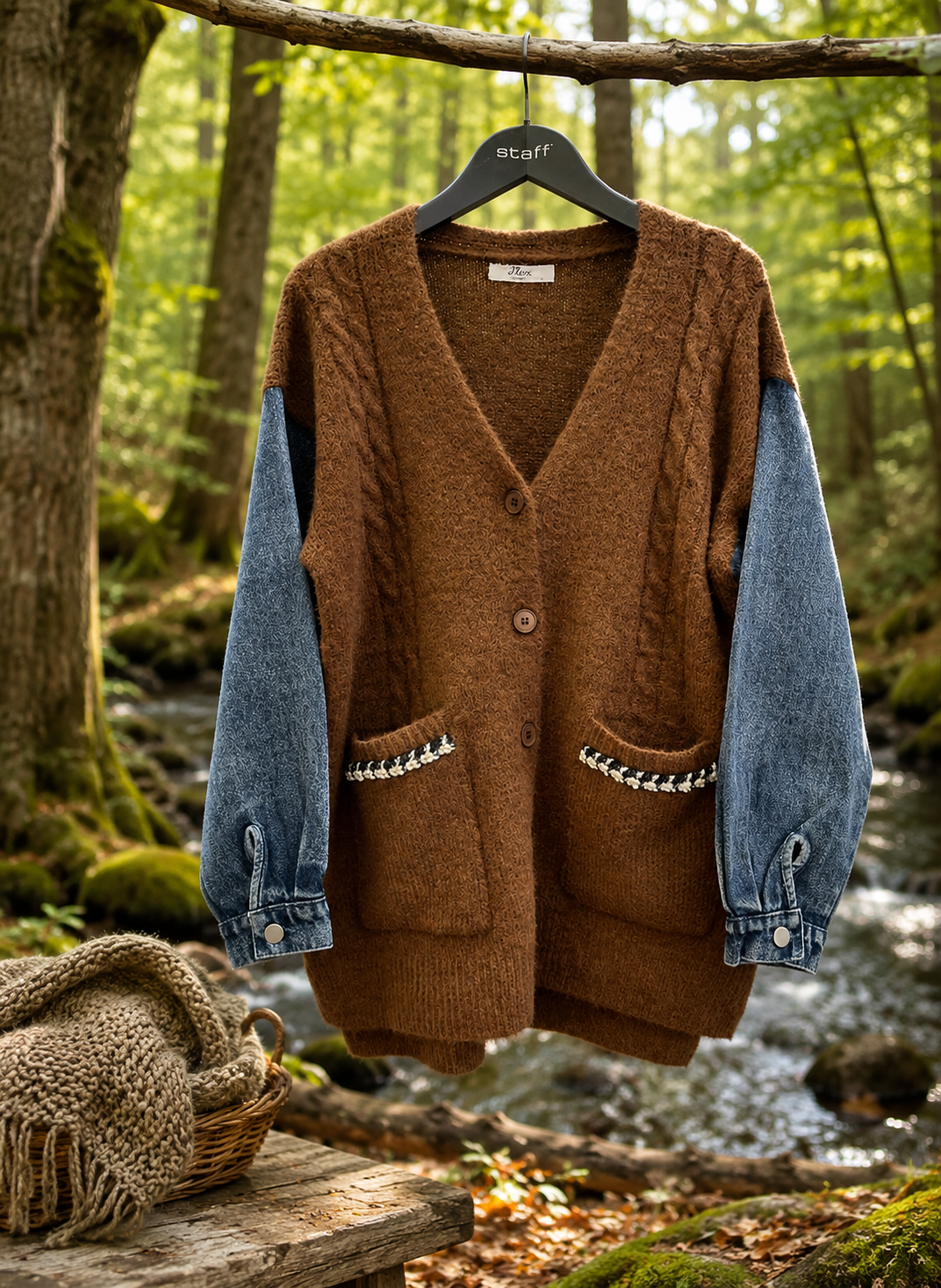 Strik Cardigan-brun m/jeans ærmer - Janne K