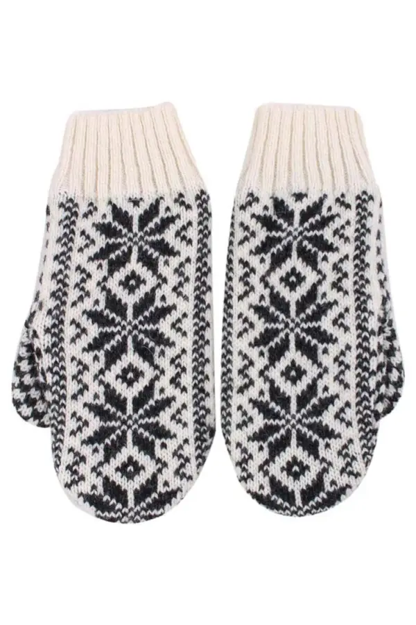 Danestay Warm Wool Mittens White/Dk Grey - Danefæ