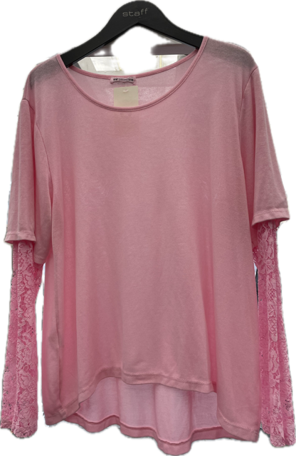 Lyserød bluse m/blonde ærmer - Janne K