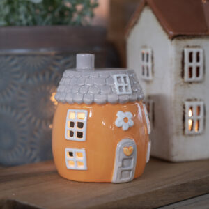 Alternative view of Keramik hus til fyrfadslys i orange - Det gamle Apotek