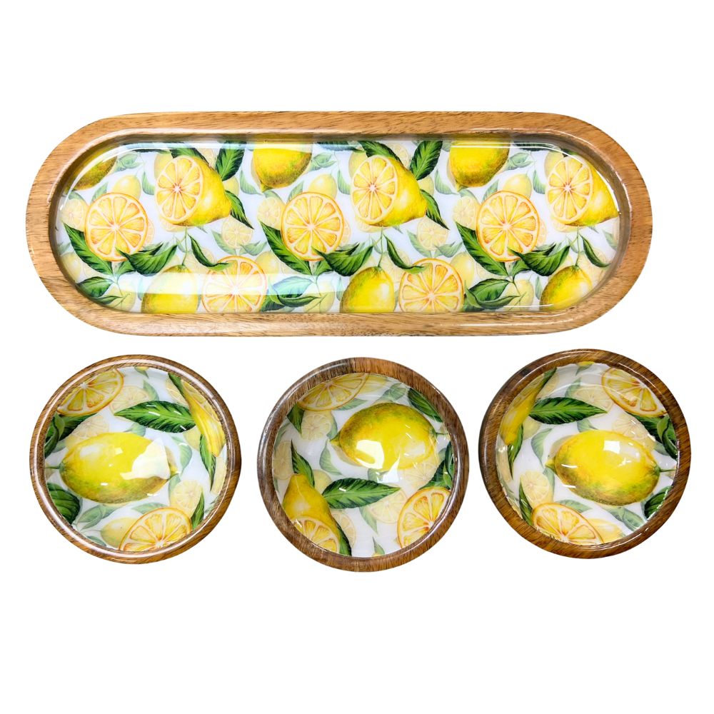 Bakke m/3 skåle i mango træ/lemon - by Room