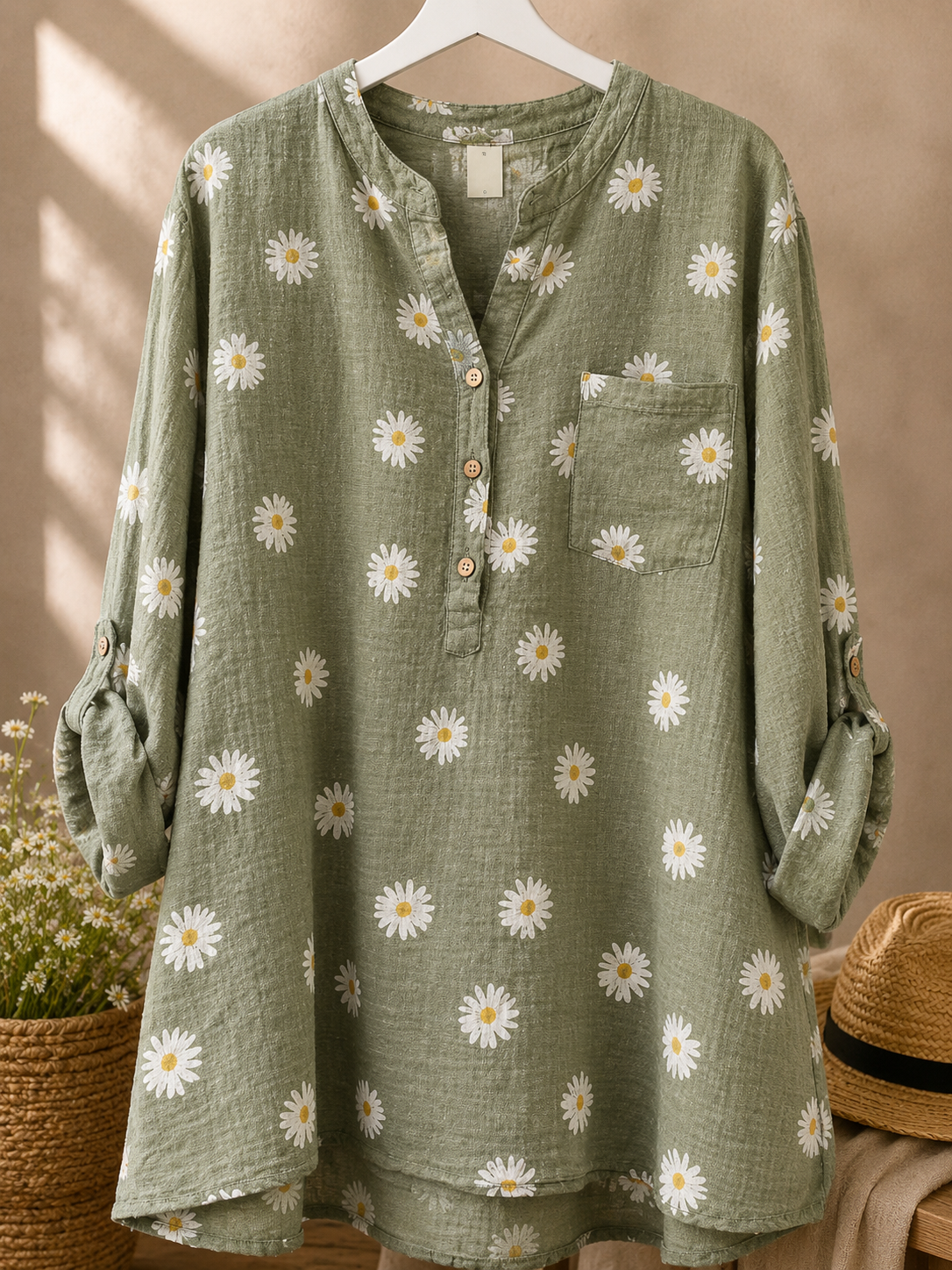 Bomuldsbluse m/Margueritter i 5 farver - Janne K - Billede 6