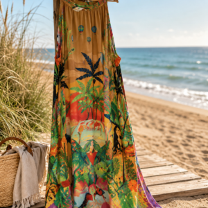 Lang Viscose kjole med super flot print /Unika  - Janne K