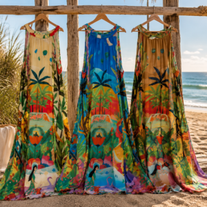 Lang Viscose kjole med super flot print /Unika  - Janne K