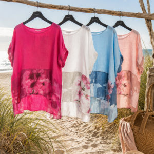 Oversize hørbluse m/ blomsterbort - Janne K