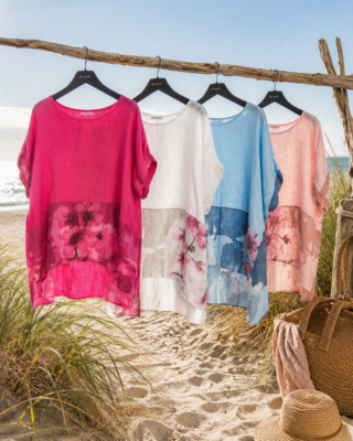 Oversize hørbluse m/ blomsterbort - Janne K