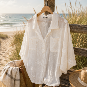 Hvid Bluse m/broderier i tencel - Janne k
