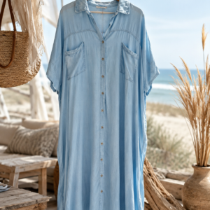 Lang gennemknappet denim kjole/lys - Janne K
