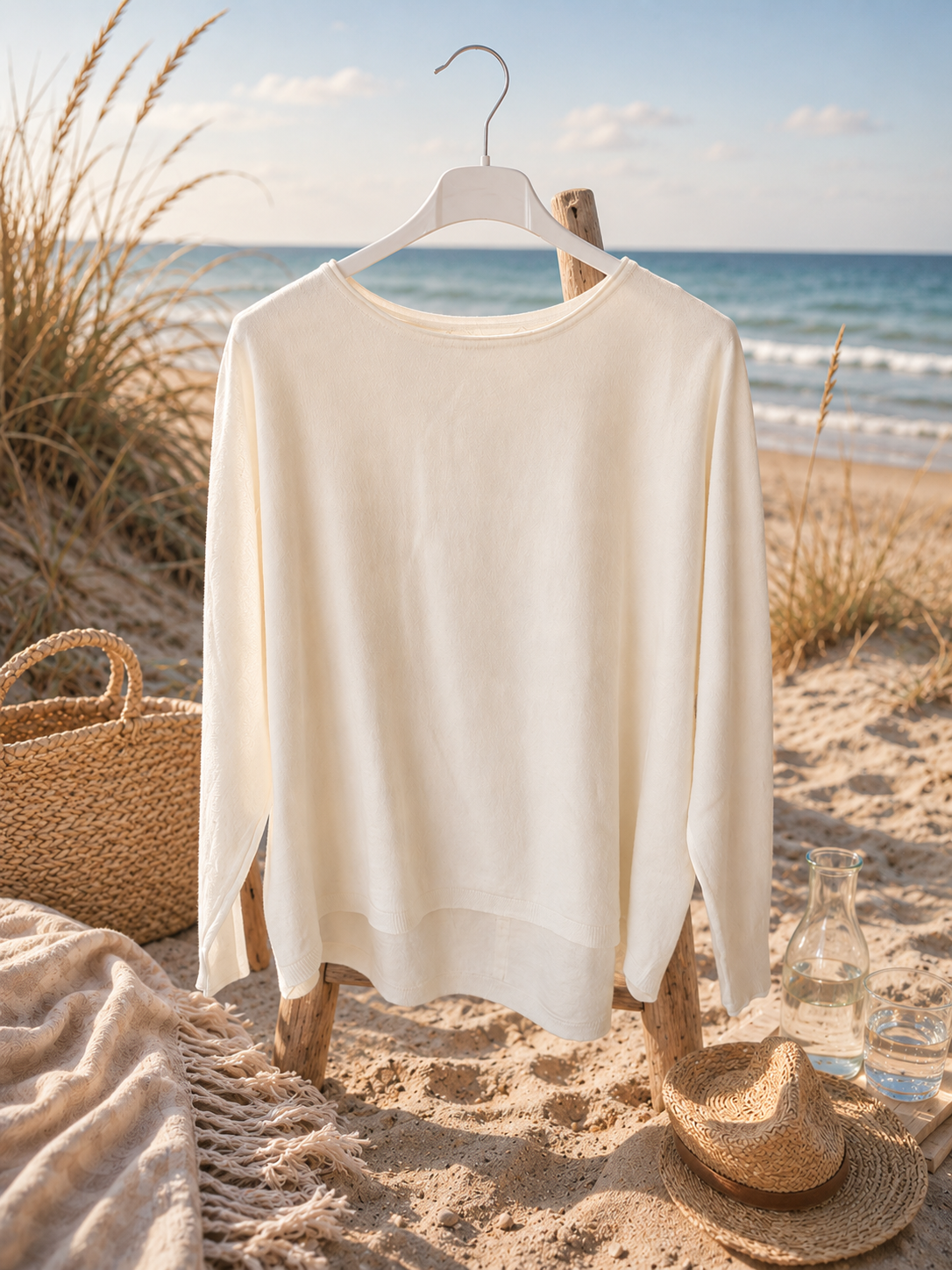 Strik m/knapper i ryg/Beige - Janne K