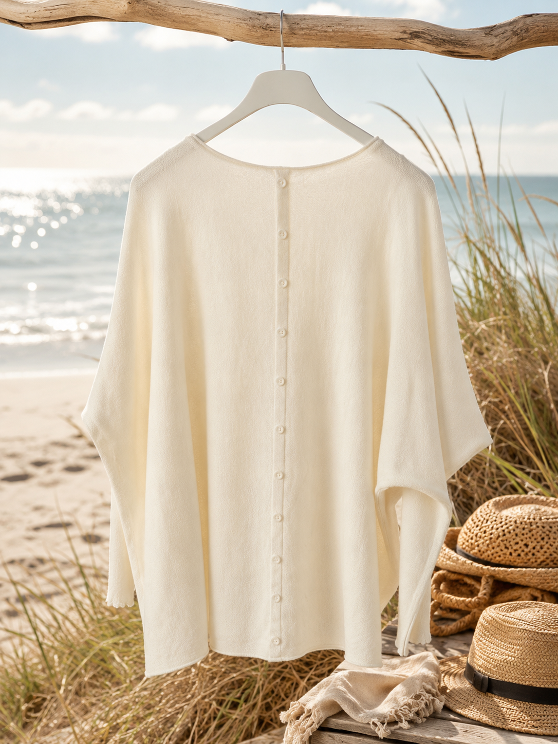 Strik m/knapper i ryg/Beige - Janne K - Billede 2