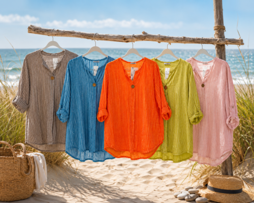 Stribet Bomuldsbluse m/ kokosknap - Janne K